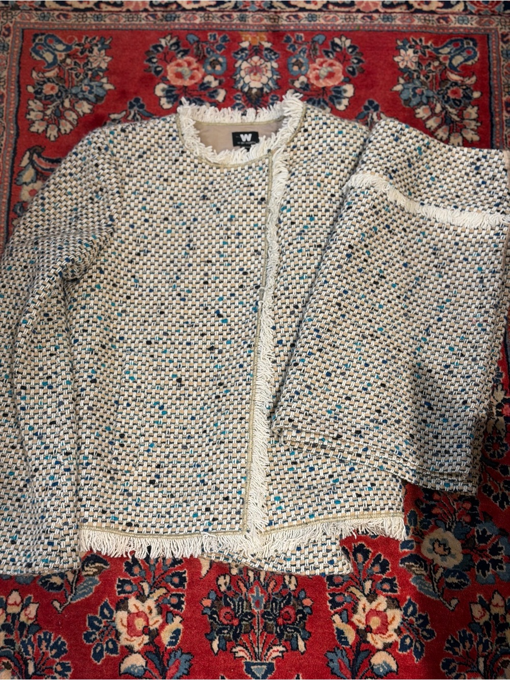 W by Worth Tweed Fringed Lady Jacket Blazer M & Matching Skirt 10 Set